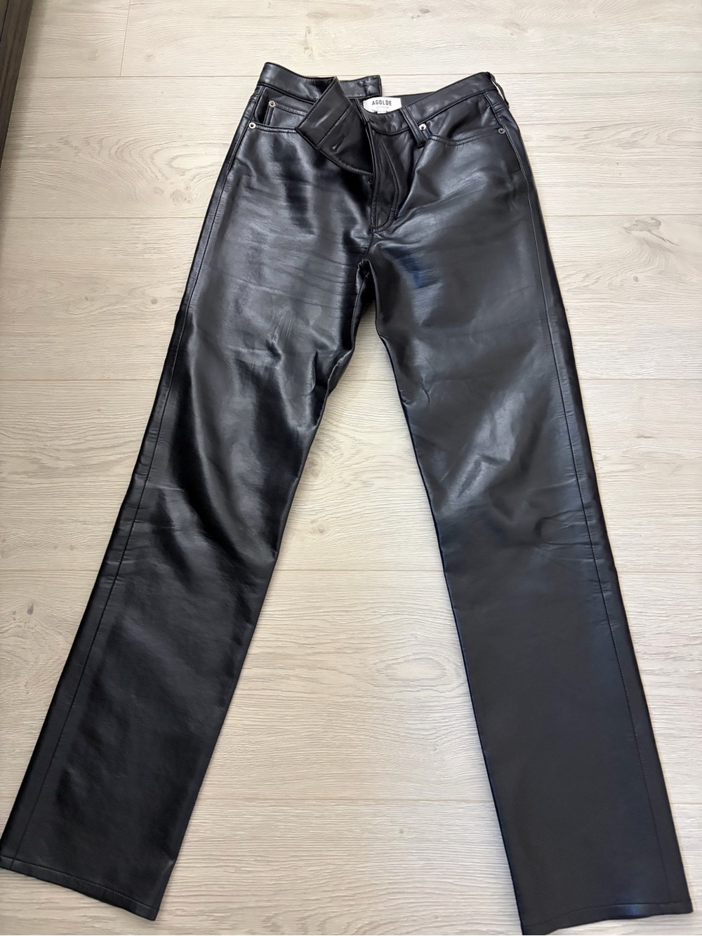 Agolde Women’s Black Faux Leather Straight Pants